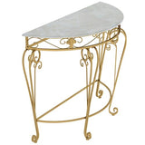 PFJERSIYC Half Moon Console Table with Metal Scroll Legs, Faux Marble Top Entryway Table, Semi Circle Sofa Accent Foyer Table for Living Room, Hallway, Entrance, Small Spaces(Gold,24x12x27.5in) PFJERSIYC