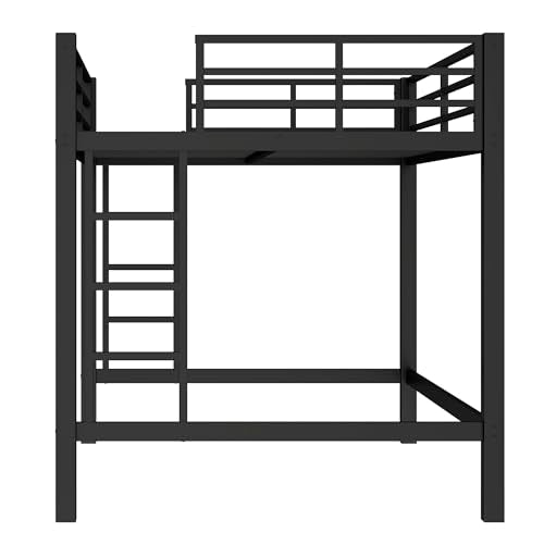 Full Size Metal Loft Bed with Safety Guardrails & Dual-Side Ladders for Kids Teens Adults,Heavy Duty Metal Loft Bed Frame with Sturdy Steel Slats & Large Under-Bed Space for Student Bedroom Dorm,Black FUvellamo