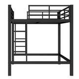 Full Size Metal Loft Bed with Safety Guardrails & Dual-Side Ladders for Kids Teens Adults,Heavy Duty Metal Loft Bed Frame with Sturdy Steel Slats & Large Under-Bed Space for Student Bedroom Dorm,Black FUvellamo