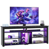 Bestier TV Stand for 65/70 inch TV, Tall Entertainment Center with 2 Led Lights, Gaming TV Console with Storage for PS5, Modern TV Cabinet for Bedroom, Living Room, Black Marble Bestier