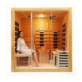 TaTalife Dual System Sauna Room with Recliner, Luxurious Far Infrared & Steam Indoor Saunas, 2-3 Person Red Cedar Home Hybrid Sauna, 220V/ 6KW Harvia Electric Heater, Bluetooth Speaker TaTalife