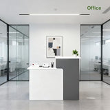 HPLWYM White Grey Reception Desk with Counter, Reception Table with Lockable Drawer, Front Desk Reception Room Table for Office Lobby Cafe Salon HPLWYM
