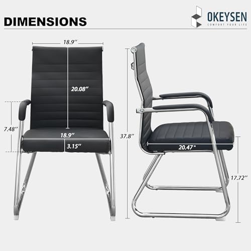 Okeysen Office Guest Chairs Set of 6, Modern Leather Reception Chairs with Mid Back & Sled Base, No-Wheel Desk Chairs for Waiting Room & Conference Room