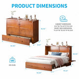 Mjkone Queen Murphy Bed, Cabinet Bed with Tri-fold Mattress/Built-in USB Charging Station/Drawers/Bedside Panel, Space Saving Hidden Adult Guest Beds, Murphy Chest Cabinet Beds for Bedroom - Cherry Mjkone