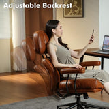 High Back Executive Office Chair with Comfortable Deep Seat,Brown PU Leather Modern Office Chair,Ergonomic Big and Tall Computer Desk Chair with Lumbar Support(Light Brown) weaxty W