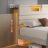 OURPIC King Size Bed Frames with Upholstered Headboard, Modern Platform Bed with Charging Station and Led Lights, Bed Frame with Sturdy Wooden Slats/No Box Spring Needed/2-Tier Storage, Beige OURPIC