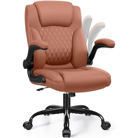 Leather Office Chair, PU Home Computer Desk Chairs with Ergonomic Back Support, 360°Swivel Free, Small Gaming Chair with Wheels and Adjustable Armrests, for Short People Use Brick Attic