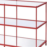 BOWERY HILL Contemporary Metal Console Table, 42" W x 17" D x 30" H, Red Finish, Steel Frame with Tempered Glass and Mirrored Shelves, Modern Minimalist Design for Living Room or Entryway BOWERY HILL