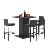 Koruiten 5-Piece Outdoor Wicker Bar Set with Built-in Bottle Opener and Hidden Storage - Brown Koruiten