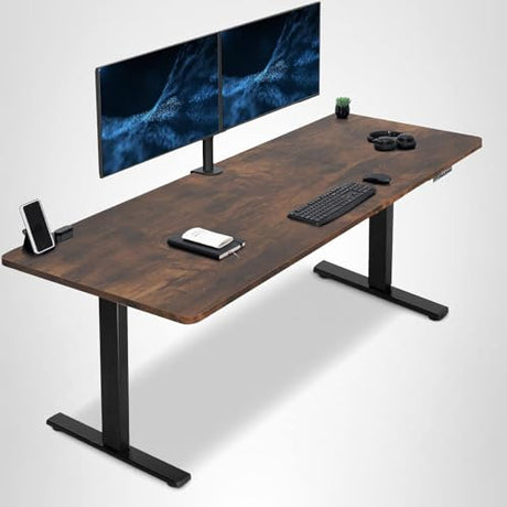 VIVO Large Electric 83 x 30 in Standing Desk, Memory Height Adjustment, 1B Series, Holds 220 lbs, Rustic Vintage Brown Top Black Frame, DESK-KIT-1B8N VIVO
