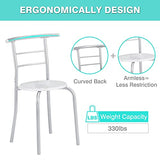 VECELO 3-Piece White & Silver Dining Table Set with Built-in Wine Rack for Small Spaces VECELO