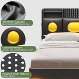 Dnxao Floating Bed Frame Queen with Headboard, Upholstered Platform Queen Bed Frame with Storage, LED Lights and Charging Station, Noise Free, No Box Spring Needed,Quick Setup System,PU Black Dnxao