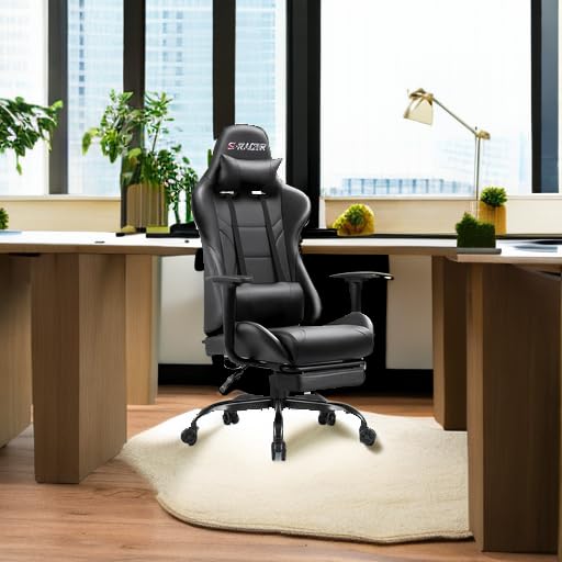Homall Gaming Chair Massage Computer Office Chair Ergonomic Desk Chair with Footrest Racing Executive Swivel Chair Adjustable Rolling Task Chair (Black) Homall