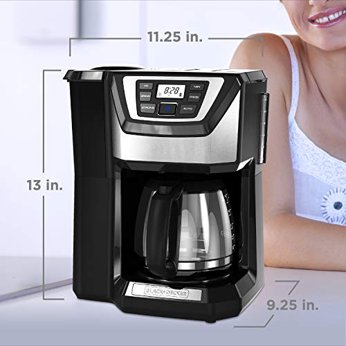 BLACK+DECKER 12-Cup Mill and Brew Coffee Maker, Automatic Grind and Brew Drip Coffee Machine, Programmable, Sneak-A-Cup, Reusable Filter.