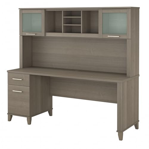 Bush Home Somerset 72W Office Desk with Drawers and Hutch in Ash Gray Bush Home