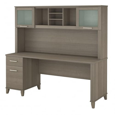 Bush Home Somerset 72W Office Desk with Drawers and Hutch in Ash Gray Bush Home
