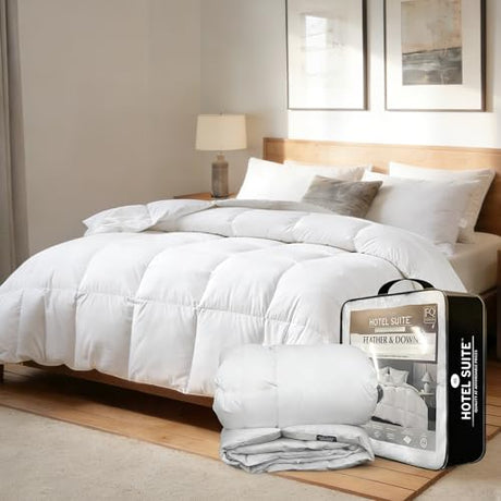 Hotel Suite Feather Down Comforter, Natural Fluffy Duvet Insert, Luxurious Hotel Collection Quilts, All Season Bedding Comforter, 100% Cotton Cover（Twin Size, 68 x 88 Inch, White） Hotel Suite