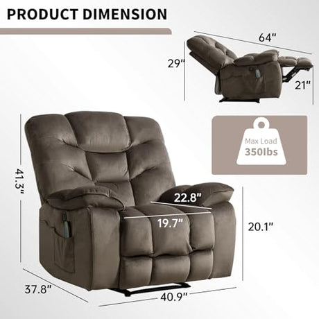HAOMARKETS Oversized Electric Recliner Chair with Massage and Heat, 41" Wide Power Reclining Chairs with USB Port, Breathable Fabric Overstuffed Reclining Sofa for Living Room Bedroom (No Lift) HAOMARKETS