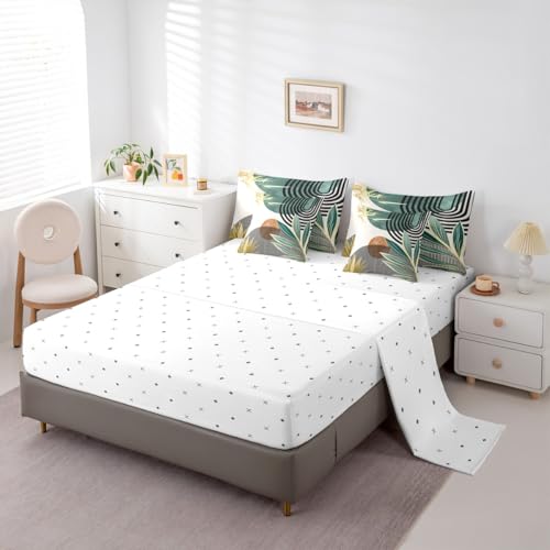 Erosebridal 7 Piece Boho Mid Century Bedding Sets Full Modern Abstract Geometric Comforter Set for Women Men,Retro Minimalist Aesthetic Bed in a Bag Line Art Sheet Set with Comforter,Green Erosebridal