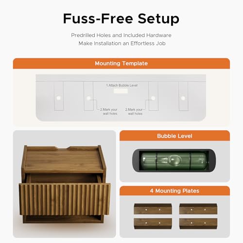 Floating Nightstand Bedroom Bedside Table - Floating Night Stand Set 2 for Small Spaces, Wall Mounted Cabinet with Storage Drawer, Brown Modern Night Stand for Dorm Hallway Entryway Lazzanto