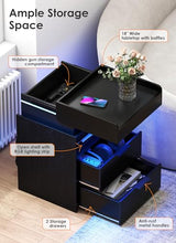Suuiwau Black LED Nightstand with Charging Station, App - Controlled LED Lights & Sliding Top, Night Stand End Table with Hidden Compartment for Bedroom Suuiwau