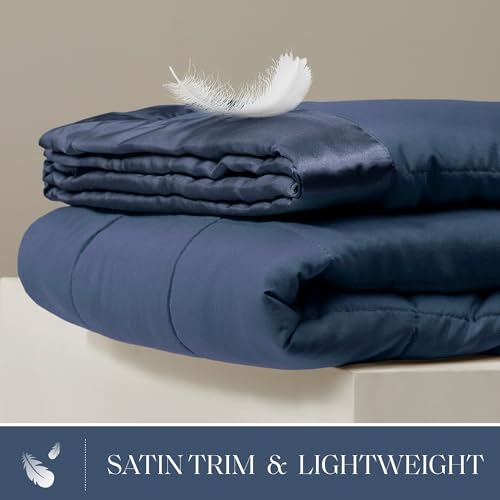 Madison Park Windom Down Alternative Blanket, Premium 3M Scotchgard Moisture Wicking Treatment, Lightweight and Soft Bed Cover For All Season, Satin Trim, Navy Full/Queen Madison Park