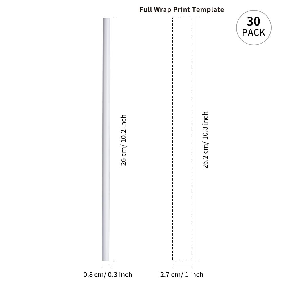 PYD Life 30 PCS Sublimation Reusable Drinking Stainless Steel Metal Straws Blanks Bulk White 0.3" x 10.2" for 20 OZ Sublimation Skinny Tumblers,for Stanley 30 OZ Tumblers Cups