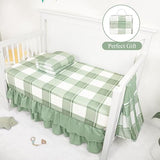HNHUAMING 4-Piece Crib Bedding Set for Girls Boys, Baby Crib Bedding Set for Newborn & Infant, Neutral Nursery Bed Set Includes Comforter, Fitted Sheet, Crib Skirt, and Diaper Stacker, Green Checkered HNHUAMING