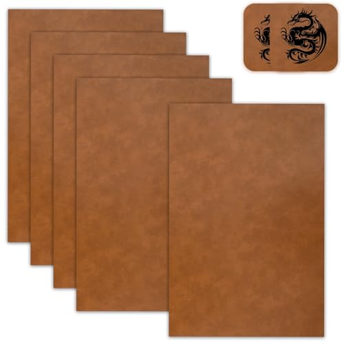 5 Pack Laserable Leatherette Sheet Faux Leather Laser Engraving Leather Blank Hat Patches with Heat Press Adhesive for Laser Engraving DIY Hat Cap Beanie UV Printing Craft Supplies (Bourbon Brown) GrliTra