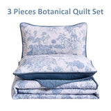 WONGS BEDDING Botanical Quilt Set California King Size, 3 Pieces Blue Toile Floral Plants Printed Bedspread Bedding Set Soft Lightweight Microfiber Coverlet Set for All Season (112"×96") WONGS BEDDING