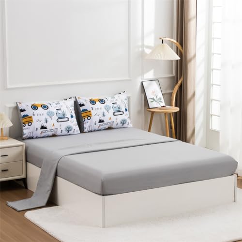 NTBED 5 Pieces Construction Truck Twin Comforter Set for Boys Kids Forest Vehicles Excavator Lightweight Microfiber Bedding Sets NTBED