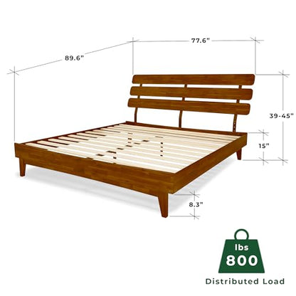 Bme Caden 15 Inch Adjustable King Bed Frame - Mid Century Acacia Wood Platform with Headboard, Dark Chocolate - WoodArtSupply