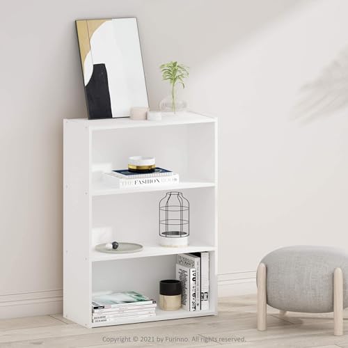 Furinno Pasir 3-Tier Open Shelf Bookcase in Elegant Plain White Furinno
