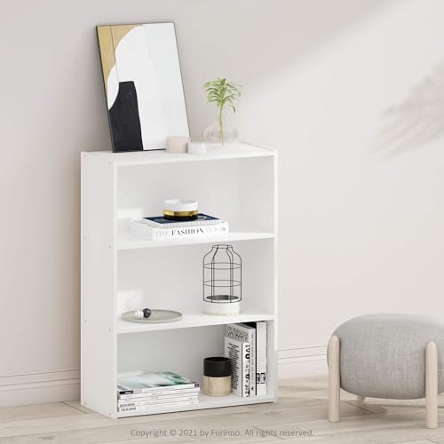 Furinno Pasir 3-Tier Open Shelf Bookcase in Elegant Plain White - WoodArtSupply