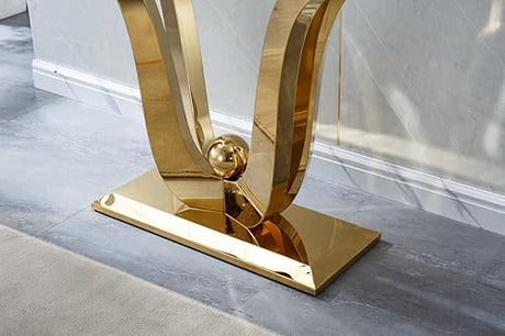 47" Glass Console Table, Long Narrow Tempered Glass Sofa Tables with Double U-Shaped Mirrored Stainless Steel Base, 47 inch Modern Console Tables Luxury Gold Entryway Table for Hallway, Living Room Kootlena