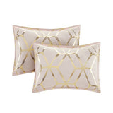Comfort Spaces Vivian Comforter Set Ultra Soft All Season Lightweight Modern Geometric Glam Metallic Print Bedding, Matching Sham, Decorative Pillow, Full/Queen, Geometric Blush/Gold Comfort Spaces