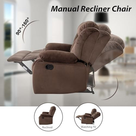 EBELLO Manual Recliner Chair, Classic and Fabric Recliner Sofa with Overstuffed Arms and Back for Living Room, Bedroom, Brown EBELLO