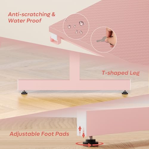 Bestier Small Gaming Desk with Monitor Stand, 42 inch LED Computer Desk, Gamer Workstation with Cup Holder & Headset Hooks, Modern Simple Style Desk for Home Office, Carbon Fiber Pink Bestier