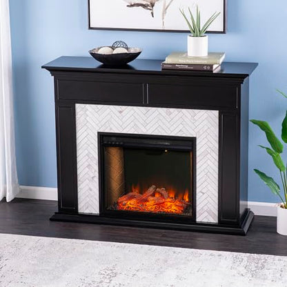 SEI Furniture Torlington Marble Tiled Electric Fireplace - Black