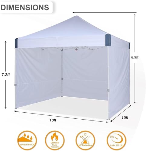 OUTDOOR WIND 10x10 Pop Up Canopy Tent with Sidewalls, Heavy Duty Commercial Instant Tent with Sand Bags for Deck, Party, Camping, Backyard, Playground, White OUTDOOR WIND
