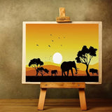 XTXGERL Paint by Number for Adults Beginner Students, African Sunset Landscape Wildlife Animal Elephant Paint by Numbers Kits on Canvas, Frameless DIY Oil Painting for Home Wall Decor 16x20 inch XTXGERL