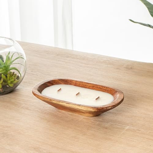 Restaurantware-Coco Casa 9.1 x 5.5 x 2 Inch Wood Dough Bowl Candle, 1 Hand Poured Bread Bowl Candle - Vanilla Fragrance, Double Wax Blend, Soy Wax Scented Candle, Wooden Wick Restaurantware