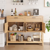 FiveWillowise Buffet Sideboard Cabinet with Open Storage, Boho Storage Cabinet with Rattan Doors and Drawers, Rattan Console Table Coffee Bar Buffet Table for Entryway, Kitchen, Living Room FiveWillowise
