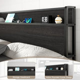 AMERLIFE King Size Lift Up Storage Bed Frame, Wooden Platform Bed Frame with Lifting Storage & Charging Station, No Spring Box Needed/Noise Free, Black AMERLIFE