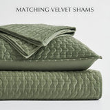 EVERGRACE Luxury Velvet Quilt Set Queen Size 3 Piece, Soft Cross-Stitch Velvet Comforter Set with Pillow Shams, Lightweight Coverlet Bedspread Bedding Set for All Seasons, Loden Green EVERGRACEHOME