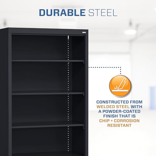 Sandusky Lee BM40361872-09 Mobile Bookcase with 4 Adjustable Shelves, Steel Rolling Bookshelf Storage Cabinet, 78"H, Black Sandusky