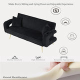 73" Convertible Futon Sofa Bed,Modern Corduroy Sleeper Couch with 3 Reclining Backrests,Golden Chrome Legs,Comfy Cloud Sofa Loveseat for Small Living Room Bedroom Office (Black) Majnesvon
