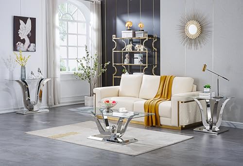 Henf Luxury Glass Console Table Modern 47" Slim Entryway Table with Silver Floral-Shape Stainless Steel Base and Clear Glass Top, Silver Sofa Tables for Living Room Hallway Corridor Office Henf