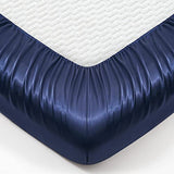 Counfeisly 2 Pieces Satin Twin Fitted Sheet & Pillowcase Set, Luxury Silky Soft Satin Bed Sheets with 1 Deep Pocket Fitted Sheet - 16" Deep Pocket Sheets, 1 Pillowcase, Navy Counfeisly