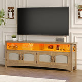DWVO Farmhouse TV Stand for Living Room, Boho Entertainment Center for Bedchamber w/2 Rattan Cabinets, Television Stand w/Storage Large Media Console Table for TVs up to 50 55 60 65 Inch (Oak) DWVO